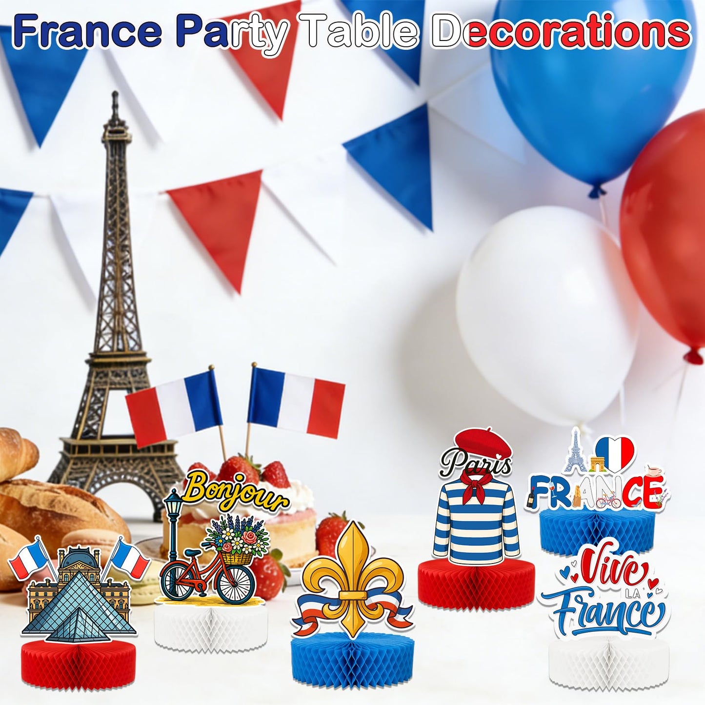 French Table Decor, 15pcs France Themed Party Centerpieces, Htabiol Paris Table Decorations, French Party Decor for Table, For Paris Party, France