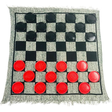 YH Poker 3 in 1 Giant Checkers Set and Tic Tac Toe Game with Reversible Rug - Indoor and Outdoor Board Game for Family, Great for Camping, Backyard
