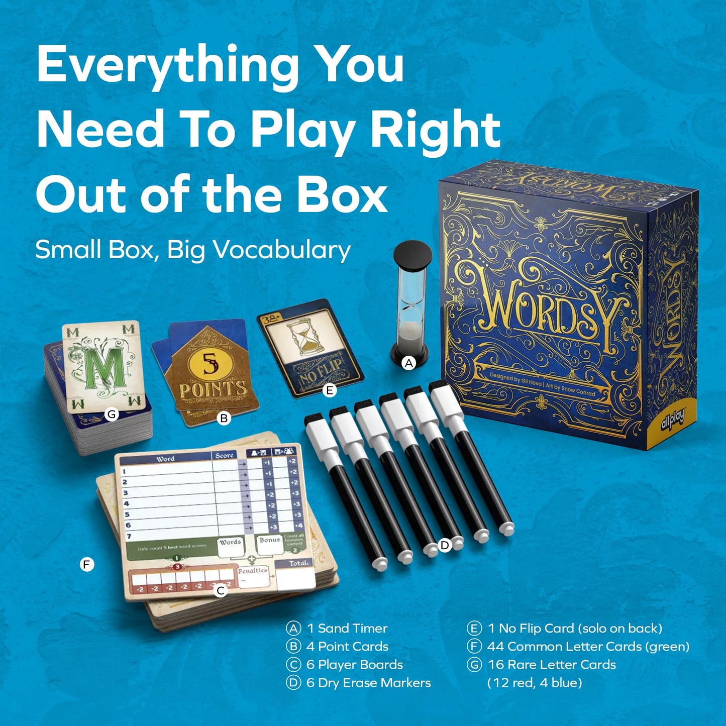 ALLPLAY Wordsy Board Game - Play All The Big Words You've Always Wanted to - Makes You Feel Smart - Rewards Quick Thinking - Great for Adults