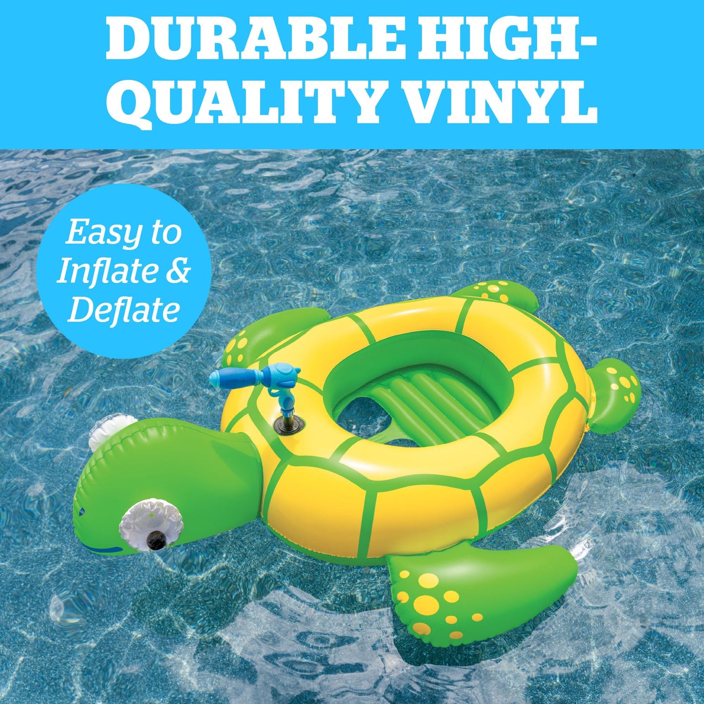 Turtle Water Blaster Ride-On Inflatable, Pool-Fed Spray Cannon, Large Splash Toy for Swimming Play, Summer Outdoor Fun for Kids, Backyard Adventure