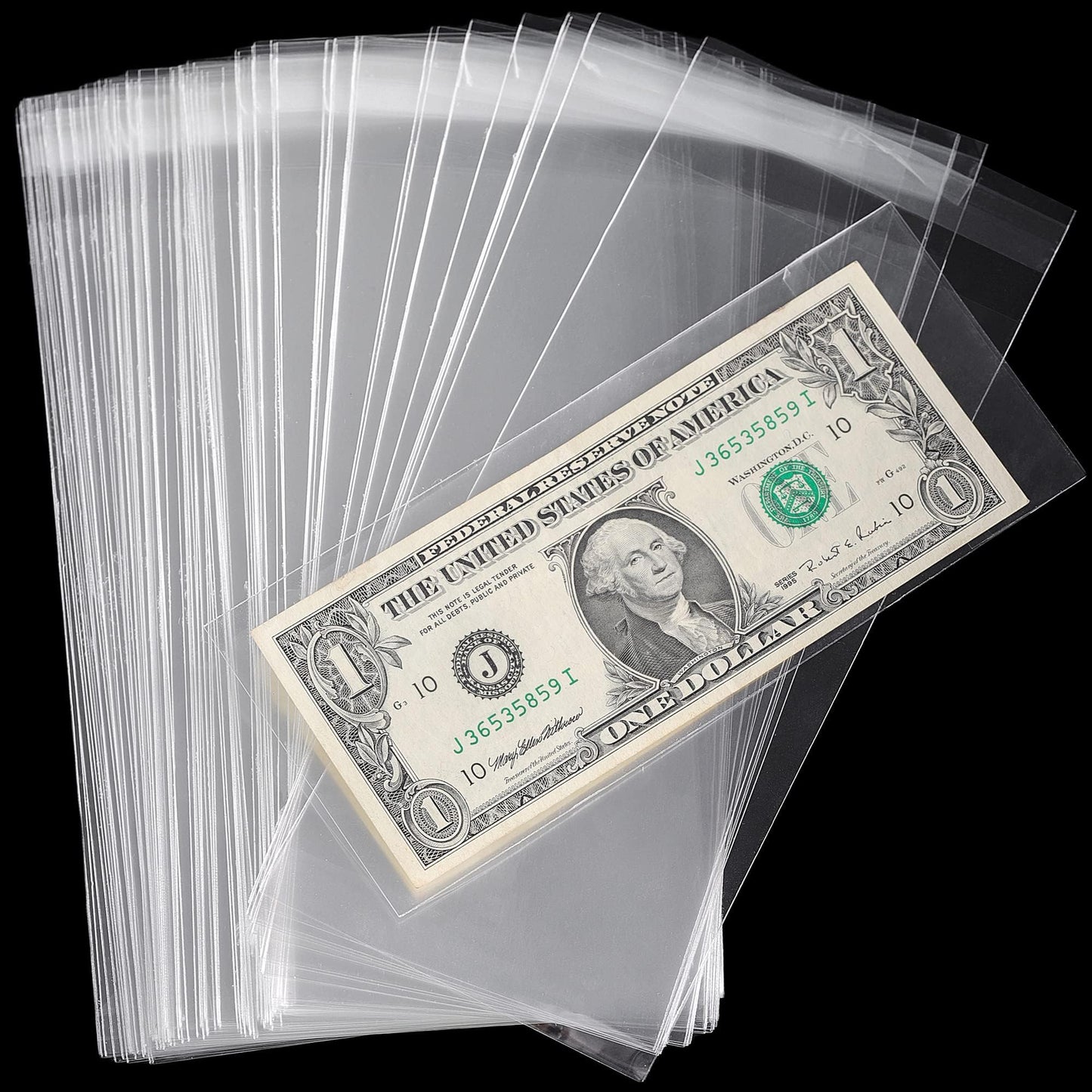 Uncle Paul Clear Paper Money Holder 18.5x9CM/7.2x3.5IN - Currency Sleeves Money Sleeve PP Material for Banknote/Bill/Trading Card/Stamp 100 Pieces