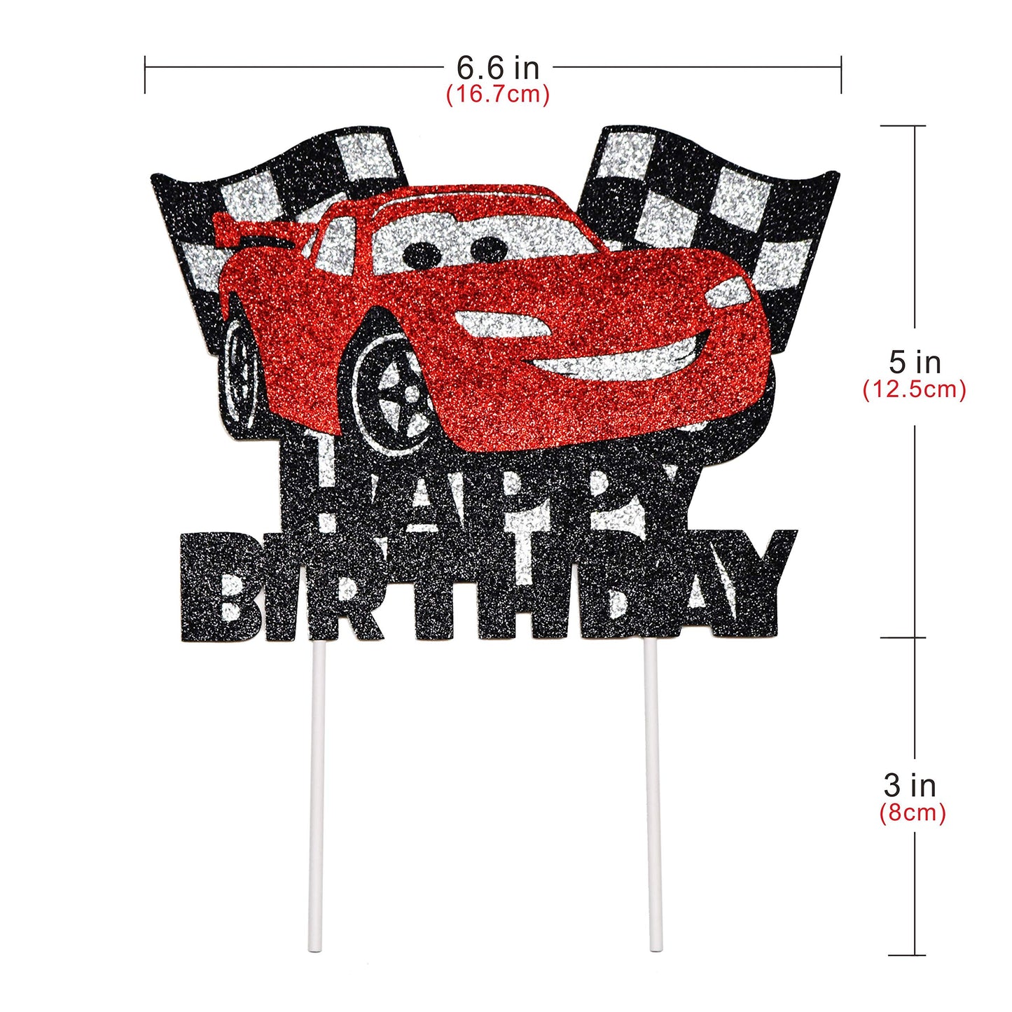 Artczlay Racing Theme Cake Topper, Checkered Flag, Black and Red, Birthday and Baby Shower, Cake Decoration, 1 Count, 5 x 0.5 inches, Eva and Paper