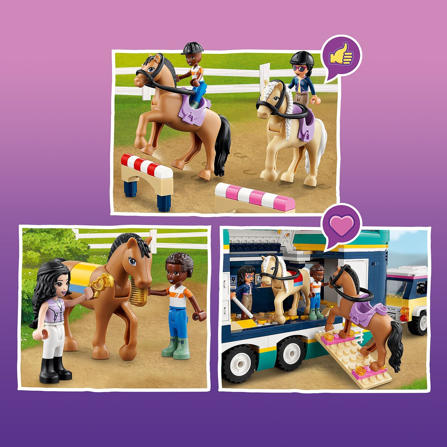 LEGO Friends Horse Show Trailer 41722, Horse Toy with 2 Horse Figures, SUV Car, and Riding Accessories, Toy Horse and Trailer Building Set for Kids