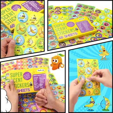 HORIECHALY Smelly Stickers Scratch and Sniff for Kids, Scented Stickers 48 Sheets 746 PCS 16 Different Scents, Sensory Fun Positive Reward
