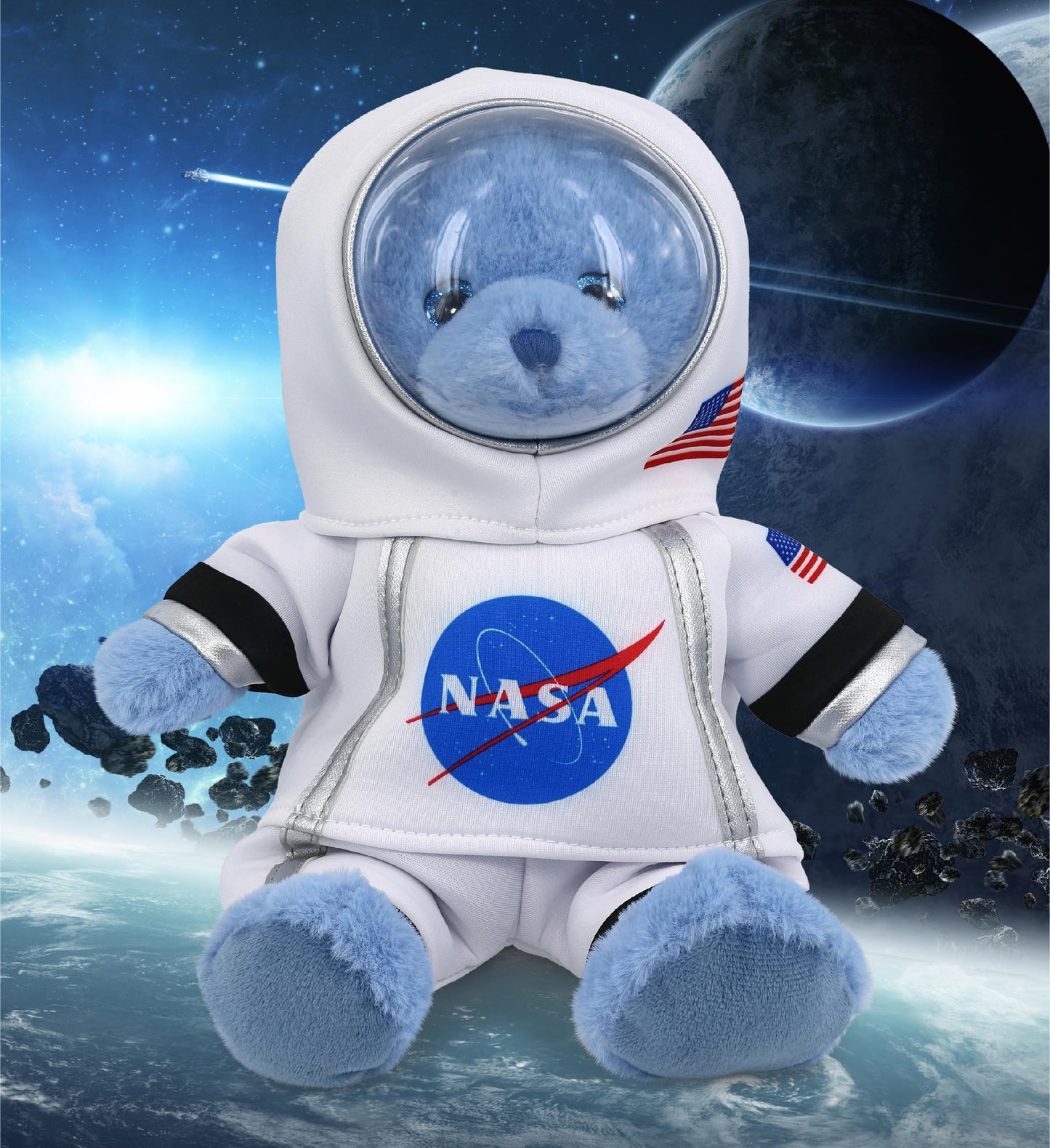 DolliBu Baby Blue Bear Astronaut Plush Toy - Wild Life Astronaut Stuffed Animal with Space Helmet and NASA Astronaut Suit, Spaceman Doll Decor