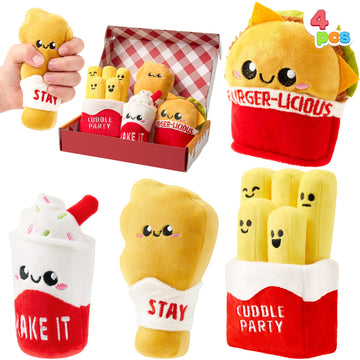 JOYIN 4 Pcs Emotional Support Plushies, Fast Food Plush Stuffed Toys Set, Anxiety Relief Toys, Burger Fries Chicken Nuggets & Milkshake Plushies,