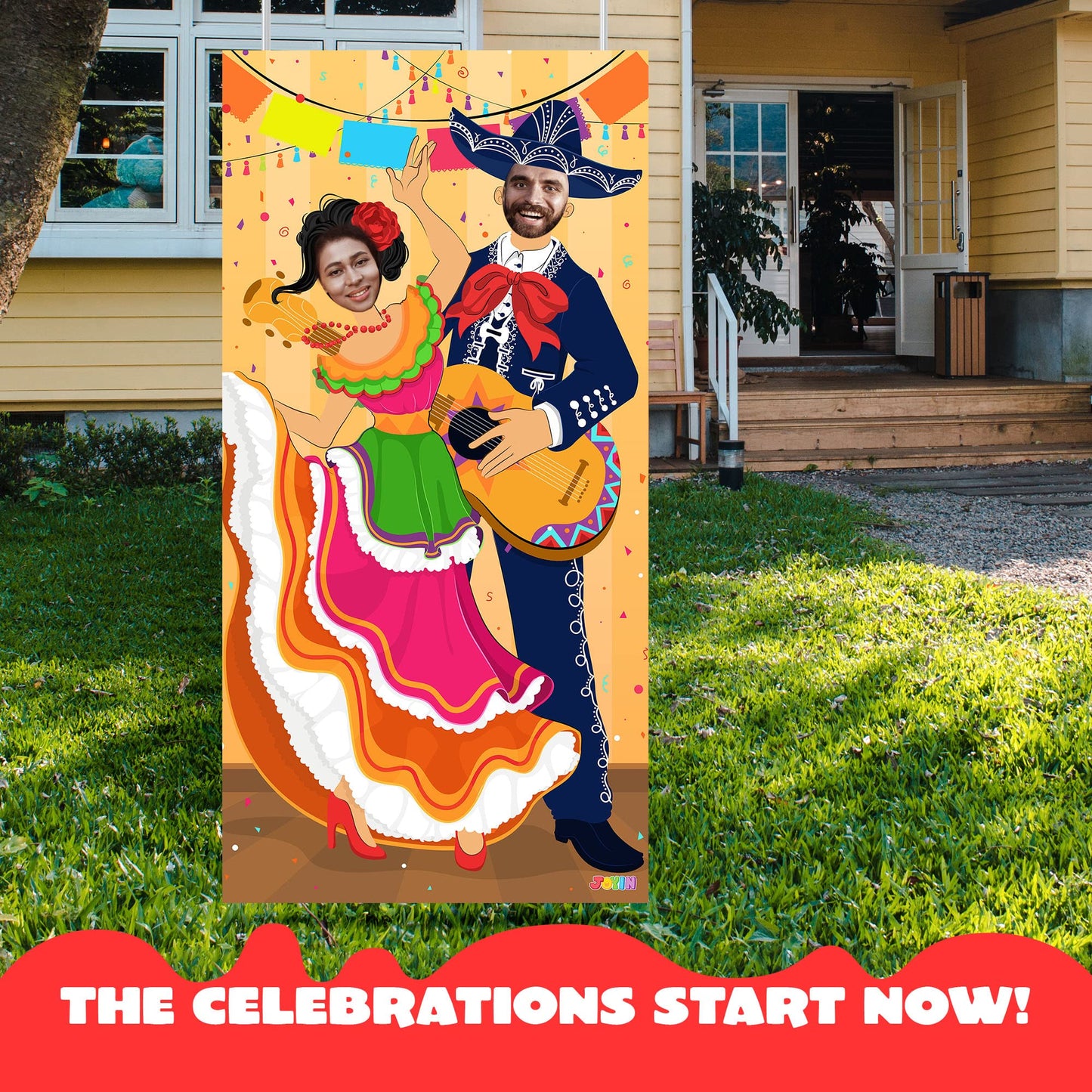 JOYIN Cinco de Mayo Fiesta Couple Photo Door Banner for Party Supplies, Mexican Photography Backdrop Decoration, Mexican Theme Photo Booth Background