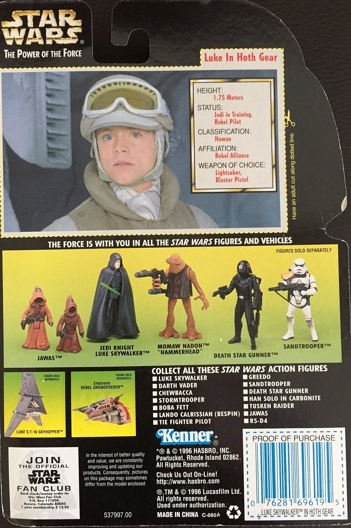 Star Wars, The Power of the Force Green Card, Luke Skywalker in Hoth Gear Action Figure, 3.75 Inches