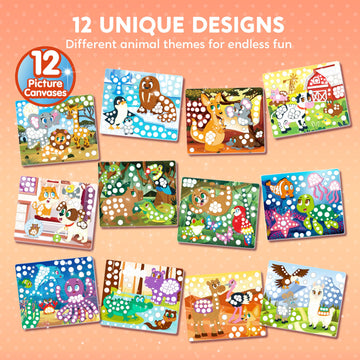 Klever Kits Dot Art Kit for Kids, No Mess Sticker for Toddlers 3-7, Craft Kits, DIY Creative Activity, Travel Toy, Birthday Gifts for Boys Girls