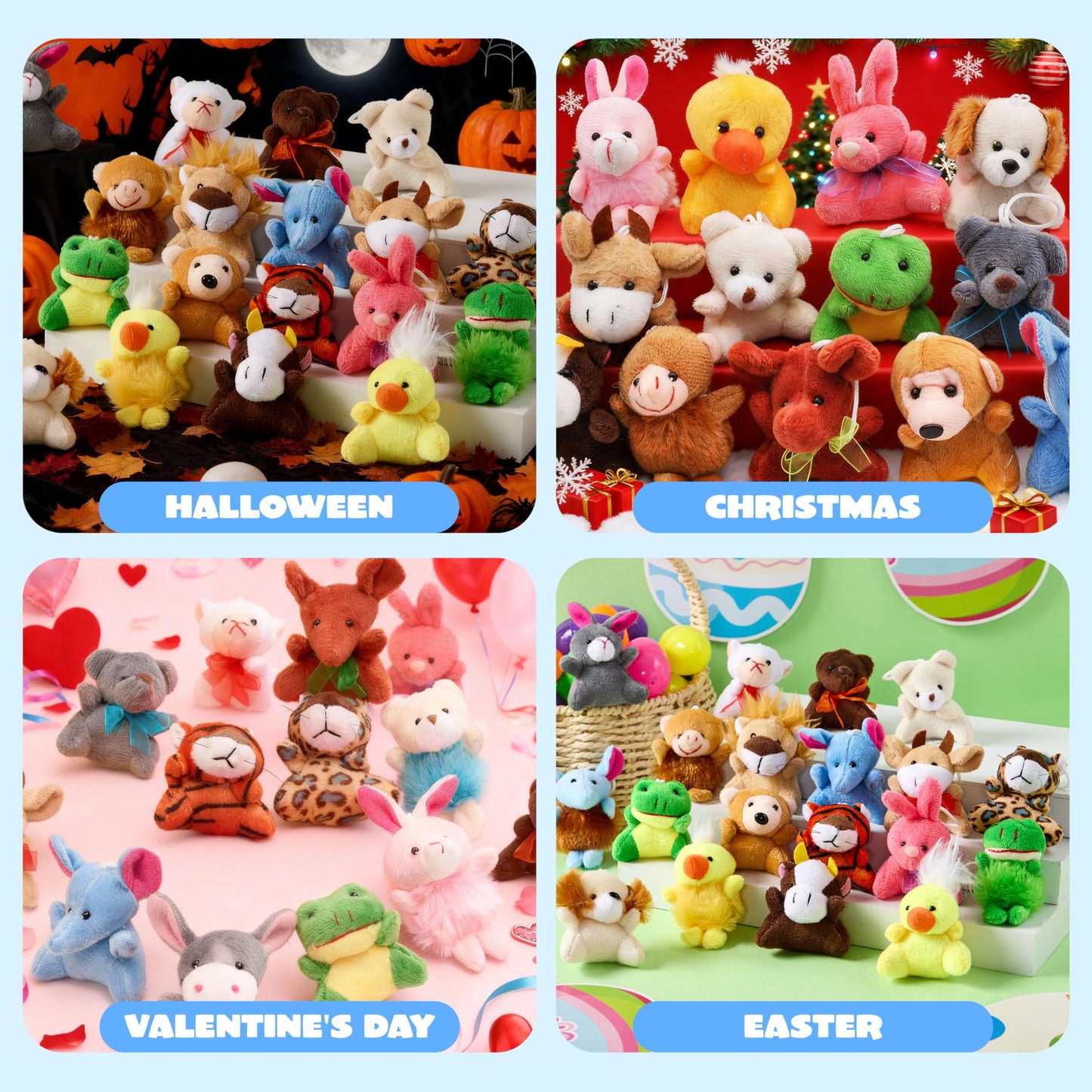 JOYIN 24 Pack Mini Animal Plush Toy Assortment (24 Units 3" Each), Animals Keychain Decoration for Kids, Small Stuffed Animal Bulk for Kids, Carnival