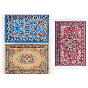 SAMCAMI Dollhouse Accessories Woven Carpet, 1/12 Scale Doll House Accessories and Furniture, Dollhouse Miniature Area Rugs 6” x 3.8”, 3 Pieces (No.1)