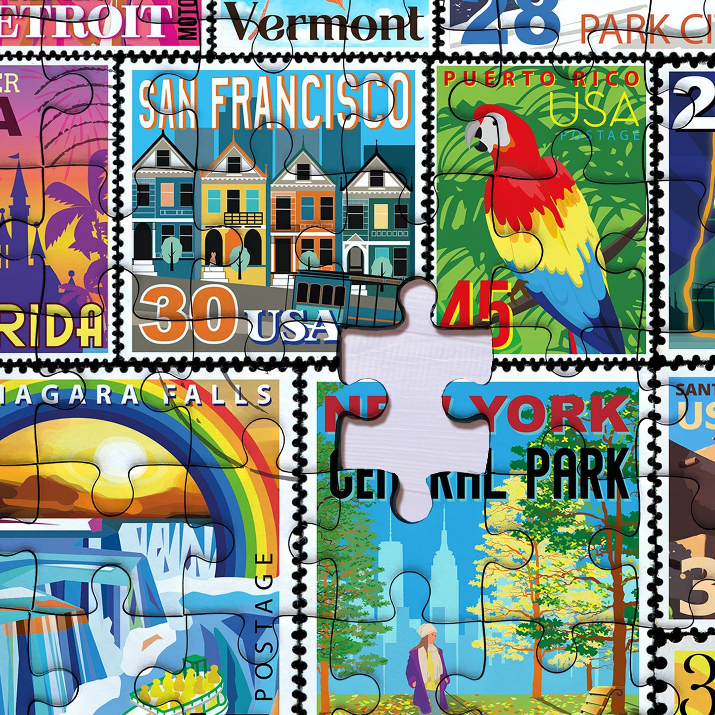 Re-marks Letters Home Stamp Collage Puzzle, 500-Piece Jigsaw Puzzle for All Ages