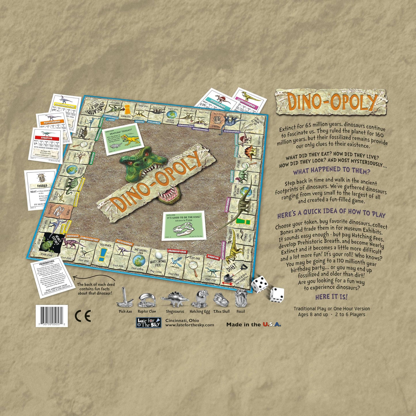 Late for the Sky Dino-Opoly Dinosaur Property Trading Board Game for Families & Kids, Ages 8+, 2-6 Players, Educational Strategy Fun, Great Gift