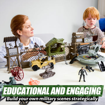 SYNCFUN Military Toy Set with Army Base, Vehicles, Action Figures & Weapon Accessories, Helicopter with Light & Sound - Christmas Birthday Gift