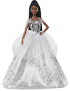 Barbie Signature 2021 Holiday Doll (12-inch, Brunette Braided Hair) in Silver Gown, with Doll Stand and Certificate of Authenticity, Gift for 6 Year