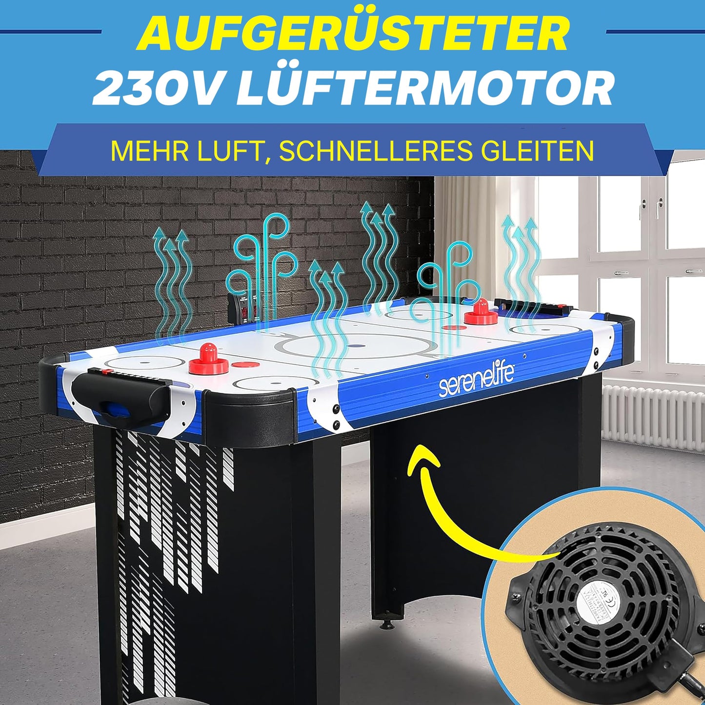 SereneLife 48" Air Hockey Game Table, w/Built-in Score Tracker & Puck Dispenser, Digital LED Scoreboard & Accessories
