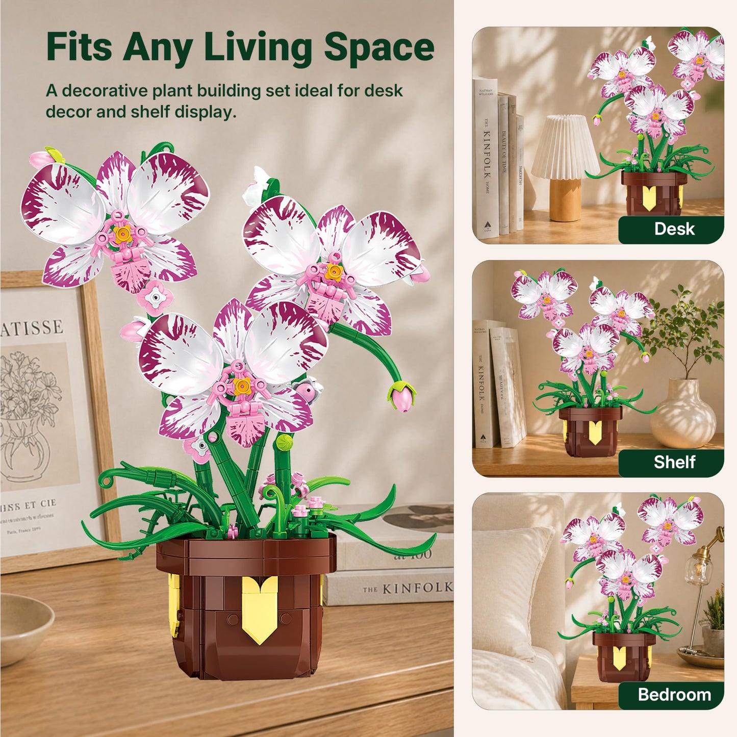 IBLOTIME Orchid Building Blocks, Flower Building Set, Botanical Orchid Plant 355 Pieces, DIY Decorative Desk Decor, Birthday Christmas for Teens