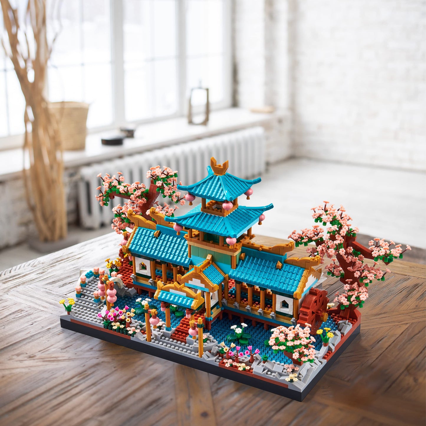 wriyvngs Micro Building Block Set, Chinese Suzhou Garden Architecture Model Kit with Cherry Blossom Bonsai Tree, Japanese Sakura House Model, DIY