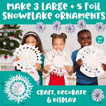 Creativity for Kids Make Your Own Snowflake Ornaments Kit | Fold & Decorate 8 Paper and Foil Snowflakes | DIY Christmas Ornament Craft for Kids