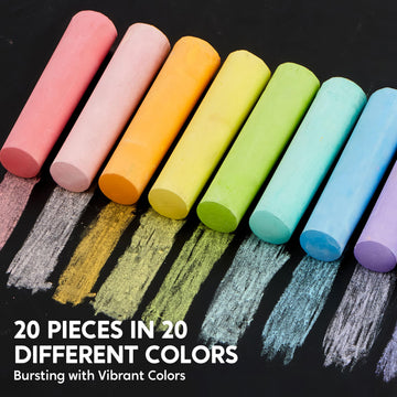 JOYIN 20 PCS Washable Sidewalk Chalks Set in 20 Colors, Non-Toxic Jumbo Colored Chalk for Kids, Painting for Outdoor Games, School Supplies, Painting