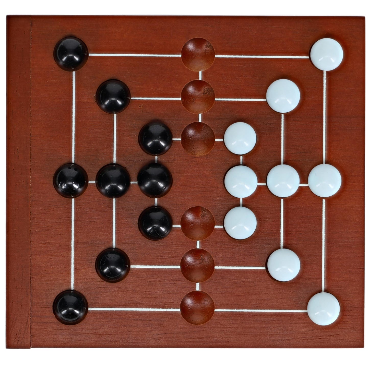 WE Games Nine Men's Morris Board Game, 5 inch Travel Size - Solid Wood Board with Magnetic Closure, 9 Clear & 9 Blue Marbles, Classic 2-Player