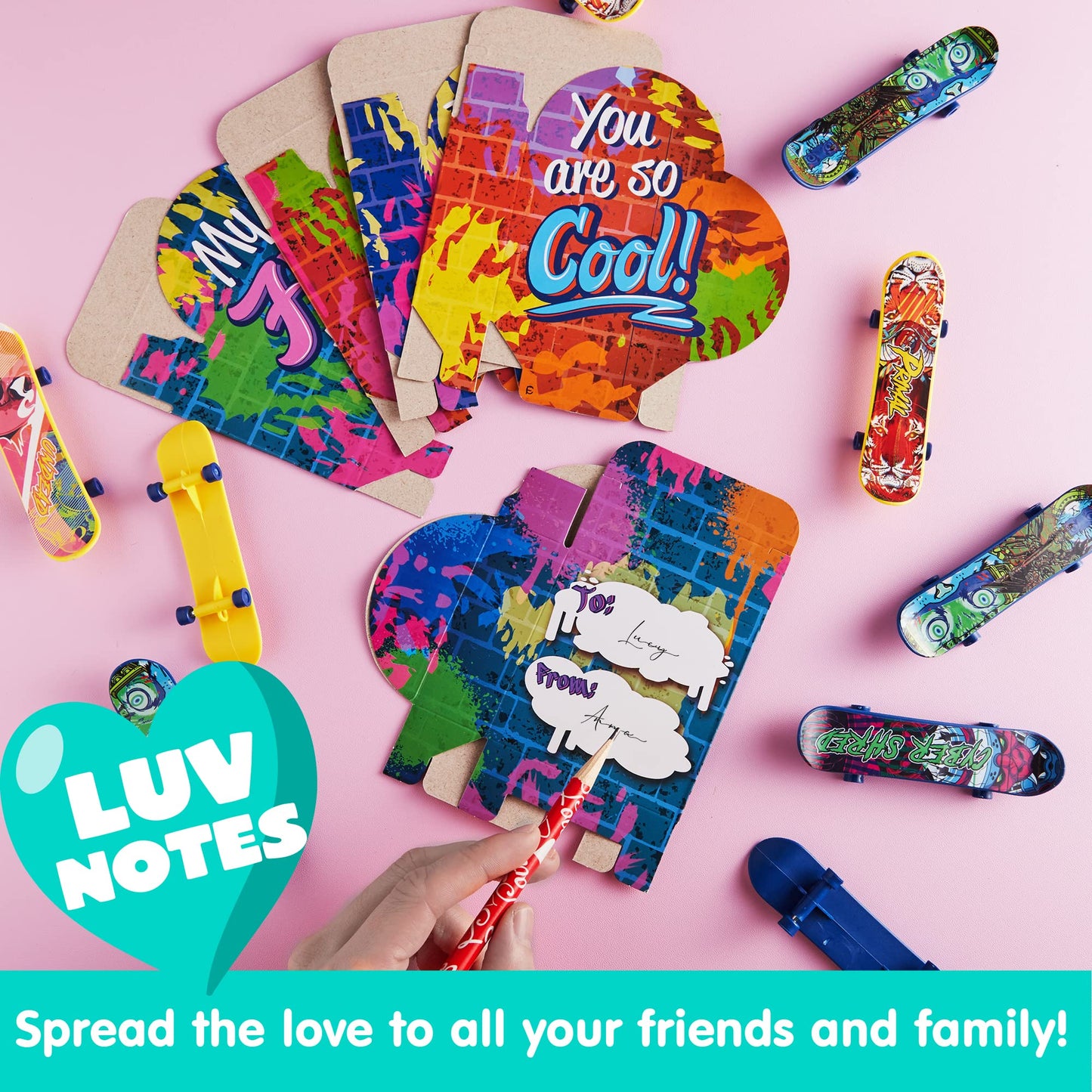 JOYIN 28 Packs Valentine's Day Finger Skateboards with Heart Boxes, Valentine Party Favor, Stress Relief Toys, Classroom Exchange Gifts, Holiday