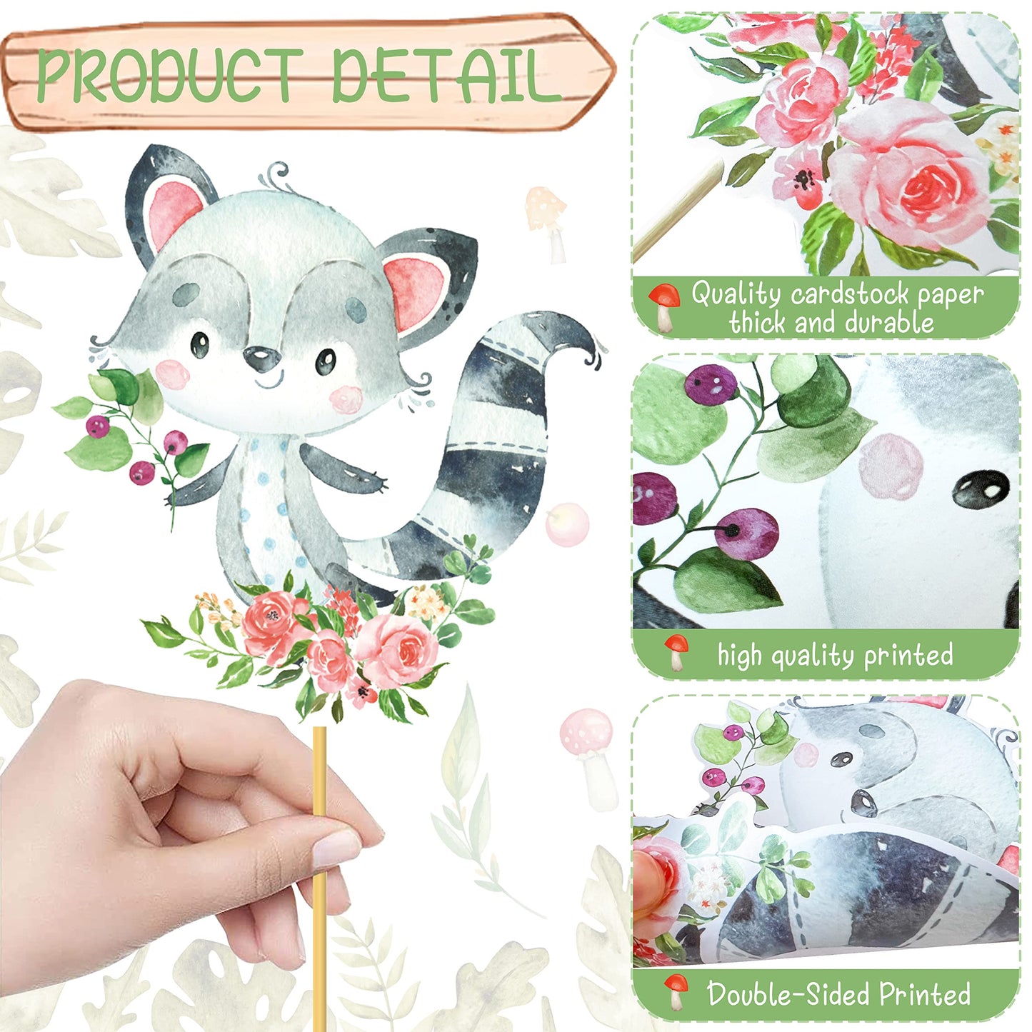 Woodland Party Centerpieces Decoration 24pcs Floral Woodland Animal Table Toppers for Woodland Baby Shower Centerpieces Decoration Forest Animal