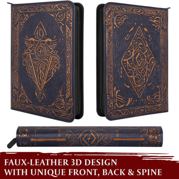 Trading Card Binder - 9 Pocket Album w Zipper - 360 Side Loading Folder for TCG - 3D PU Leather - For MTG, Disney Lorcana Trading Card Game, Magic The