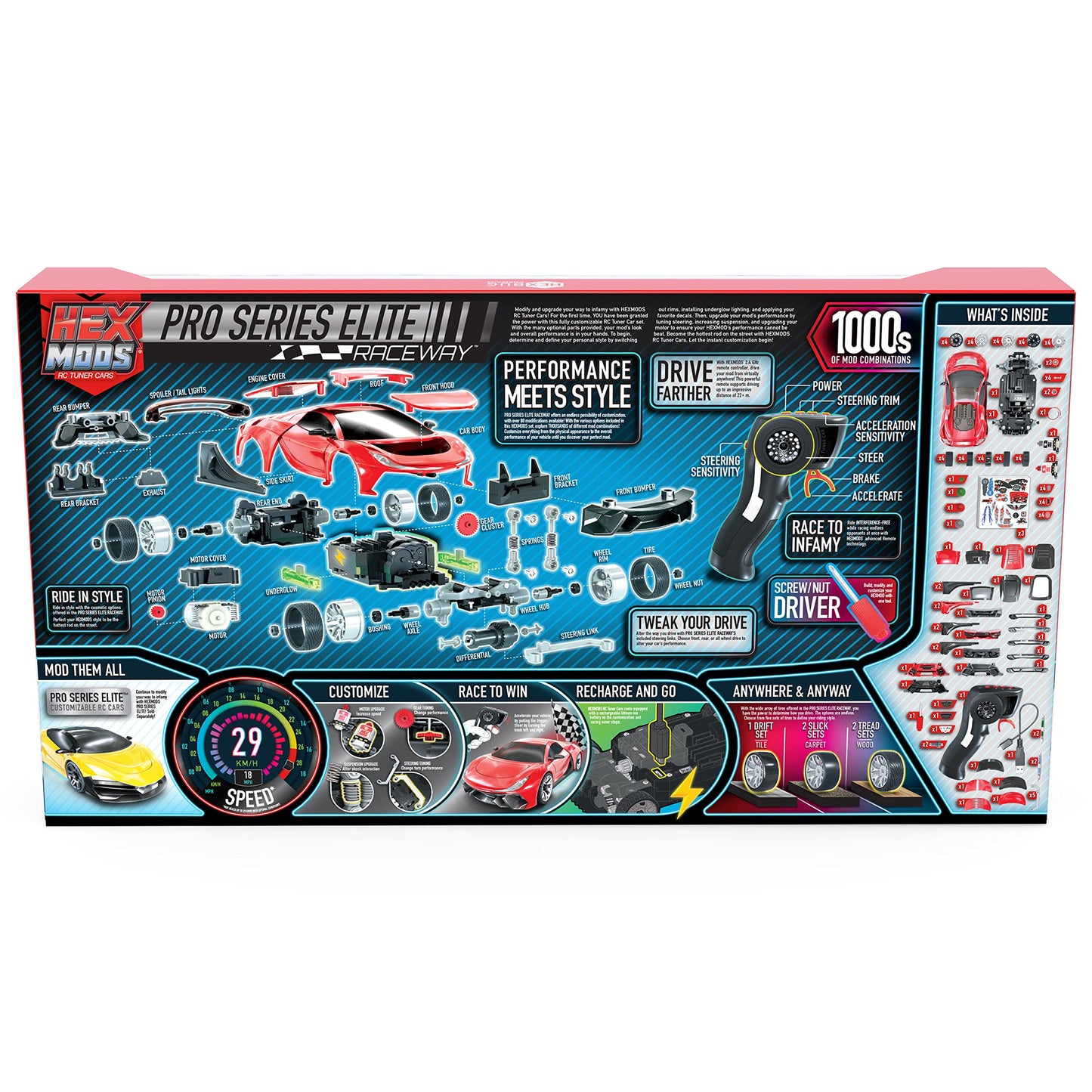 HEXBUG HEXMODS Pro Series Elite Raceway, Rechargeable RC Car, Buildable Scale Model for Kids and Adults, 2.4 Ghz Controller and Trackset Included