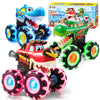 JOYIN 3 Pack Monster Truck Toy - Motion Activated Light Up Cars for Toddlers - Monster Glow Rover LED Wheels - Baby Boy Toys - Press and Go Dinosaur