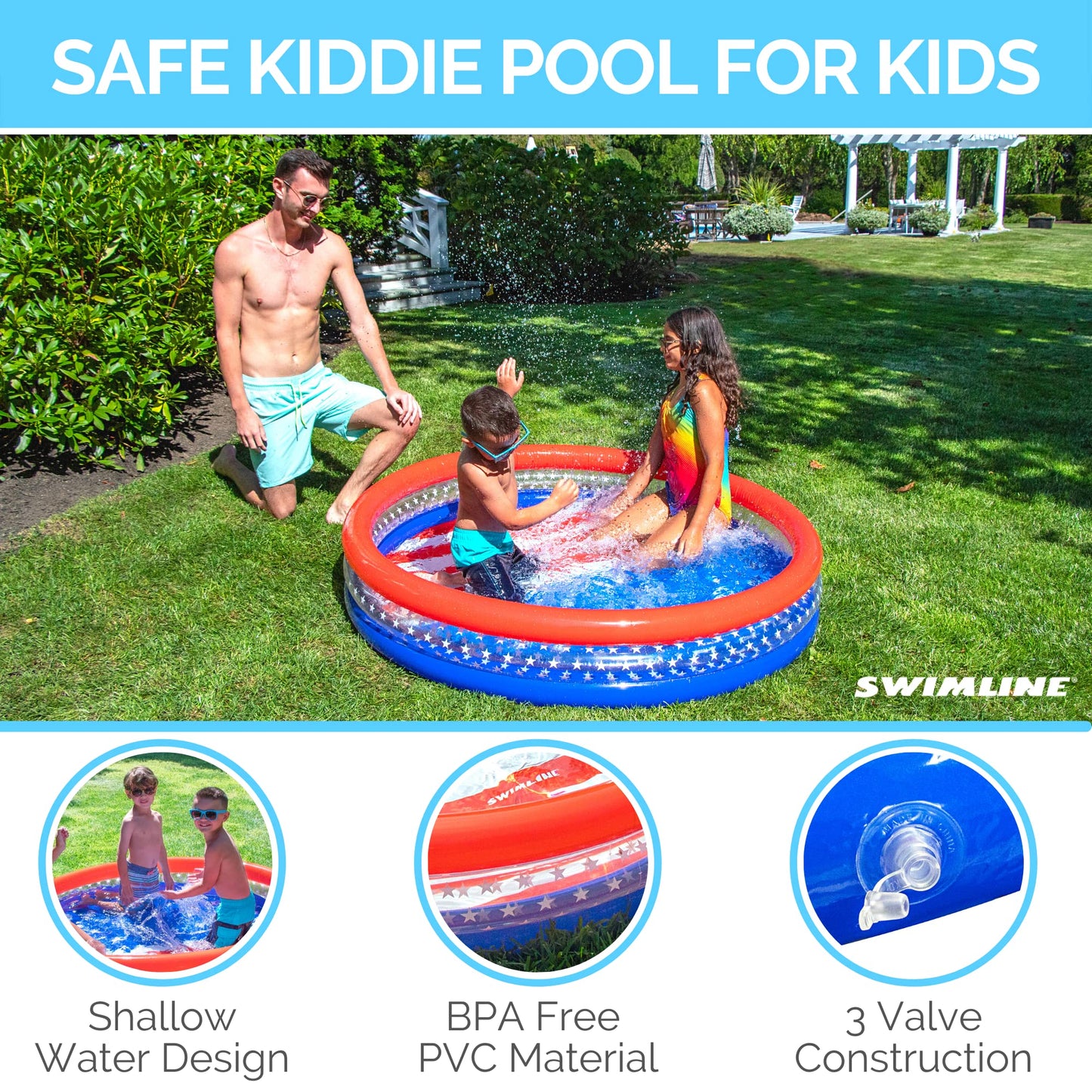 SWIMLINE | Backyard Water Toy | 60" | 3-Ring Kiddie Pool | Americana