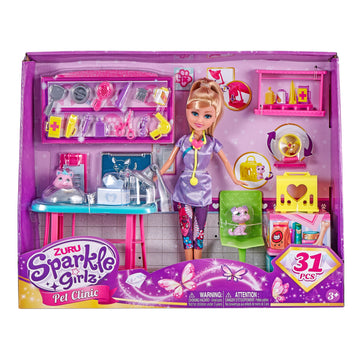 Sparkle Girlz Pet Clinic Doll Set Sparkle Veterinary Clinic Toy 10.5 Inch Doll and Animal Playset for Girls by ZURU