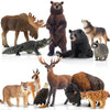 Toymany 12PCS North American Forest Animal Figurines, Realistic Jungle Zoo Animal Set Includes Moose,Cougar,Wolf,Bear,Eagle,Deer Educational Toy Cake