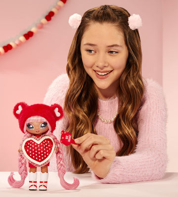 MGA Entertainment Na Na Na Surprise Valentina Moore - Red Teddy Bear-Inspired 7.5" Fashion Doll with Pink Hair, Heart-Shaped Dress and Brush