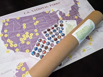 Collection 63 Stickers Set All US National Parks and Large Size Map of U.S. National Parks.17 x 27 inch with Tube Box.