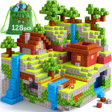 Magnetic Blocks Cubes 128PCS - STEM Cube Building Blocks & Magnet Tiles, Fidget, Montessori for Kids Ages 3-5 & 5-7 & 8-12, Magnetic Kit Cubes