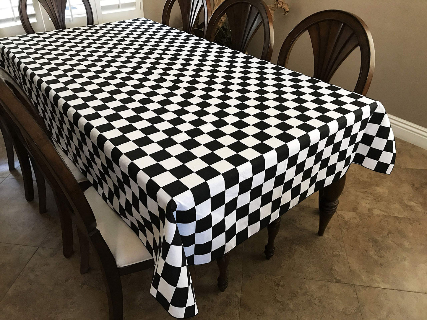 Zen Creative Designs Cotton Blend 2 Inch Checkered Tablecloth/Birthday Party Special Event Table Decor/Race Car Flag Checkerboard Pattern Tablecloth