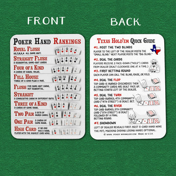 POKER WRANGLER Illustrated Poker Cheat Sheets. Set of 5 Poker Hand Ranking Cards and Texas Hold'em Cheat Sheet and Pocket Guide