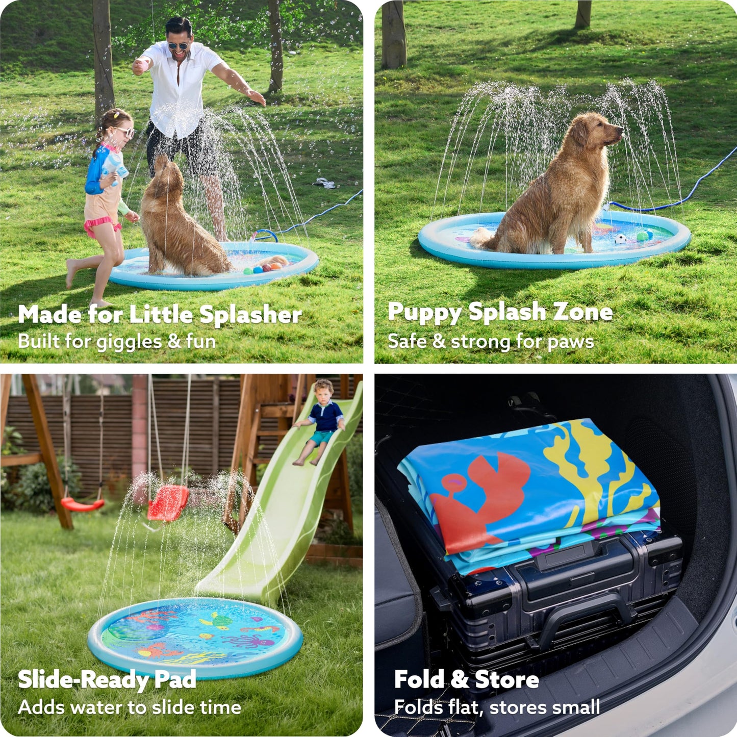 SLOOSH 60" Splash Pad Water Toys - Sprinkler Mat for Toddler Kids Baby Play Water Games Pool Fun, Summer Outdoor Garden Lawn Backyard Party Supplies