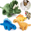 PREXTEX 15-Inch Triceratops Dinosaur Stuffed Animal Set with 4 Dino Plush Toys Inside, Large Zippered Pouch Dinosaur for Boys and Girls, Stuffed