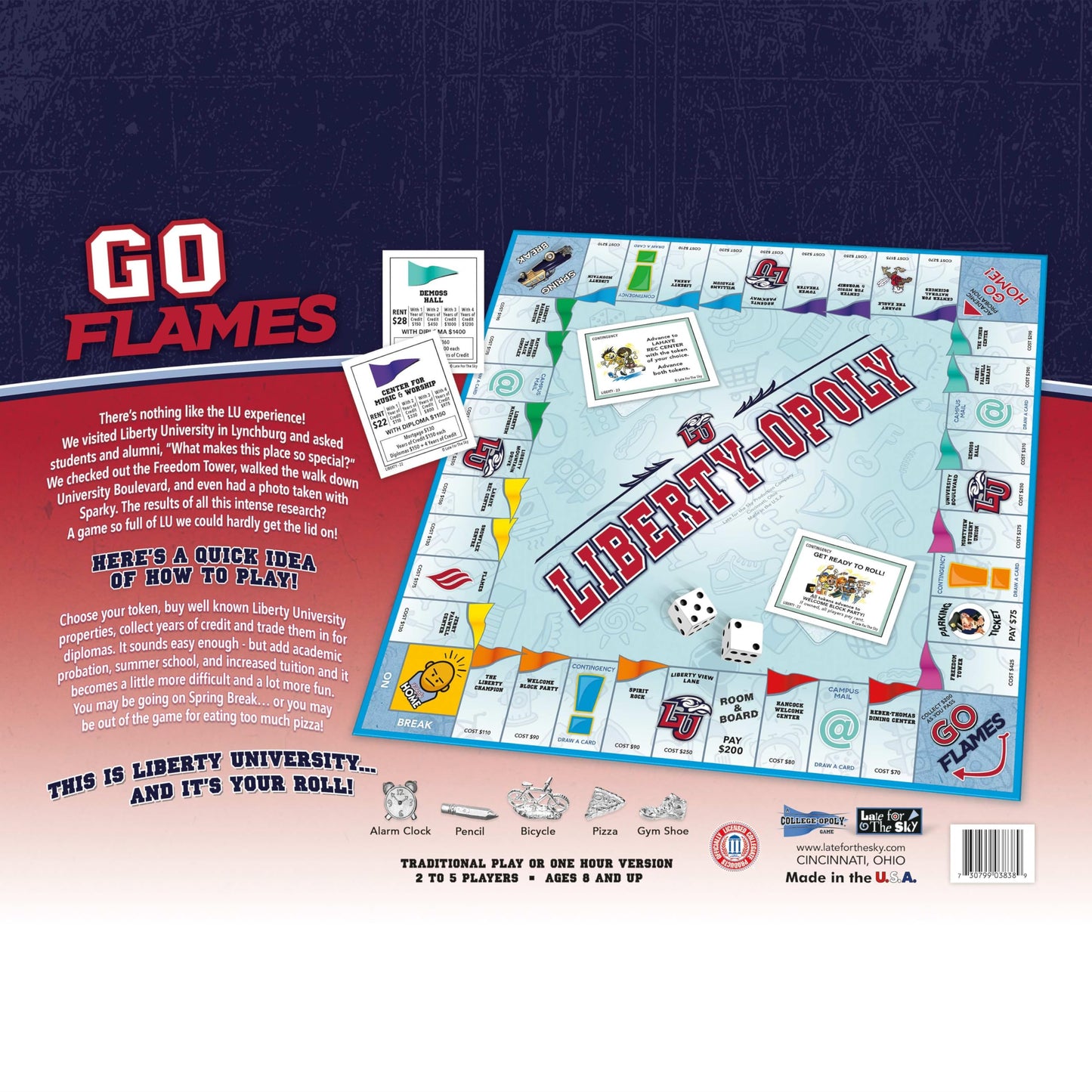 Late for The Sky Liberty-Opoly - Liberty University Family Board Game, Opoly-Style, Ages 8+, 2-6 Players, Alumni and Student Gift