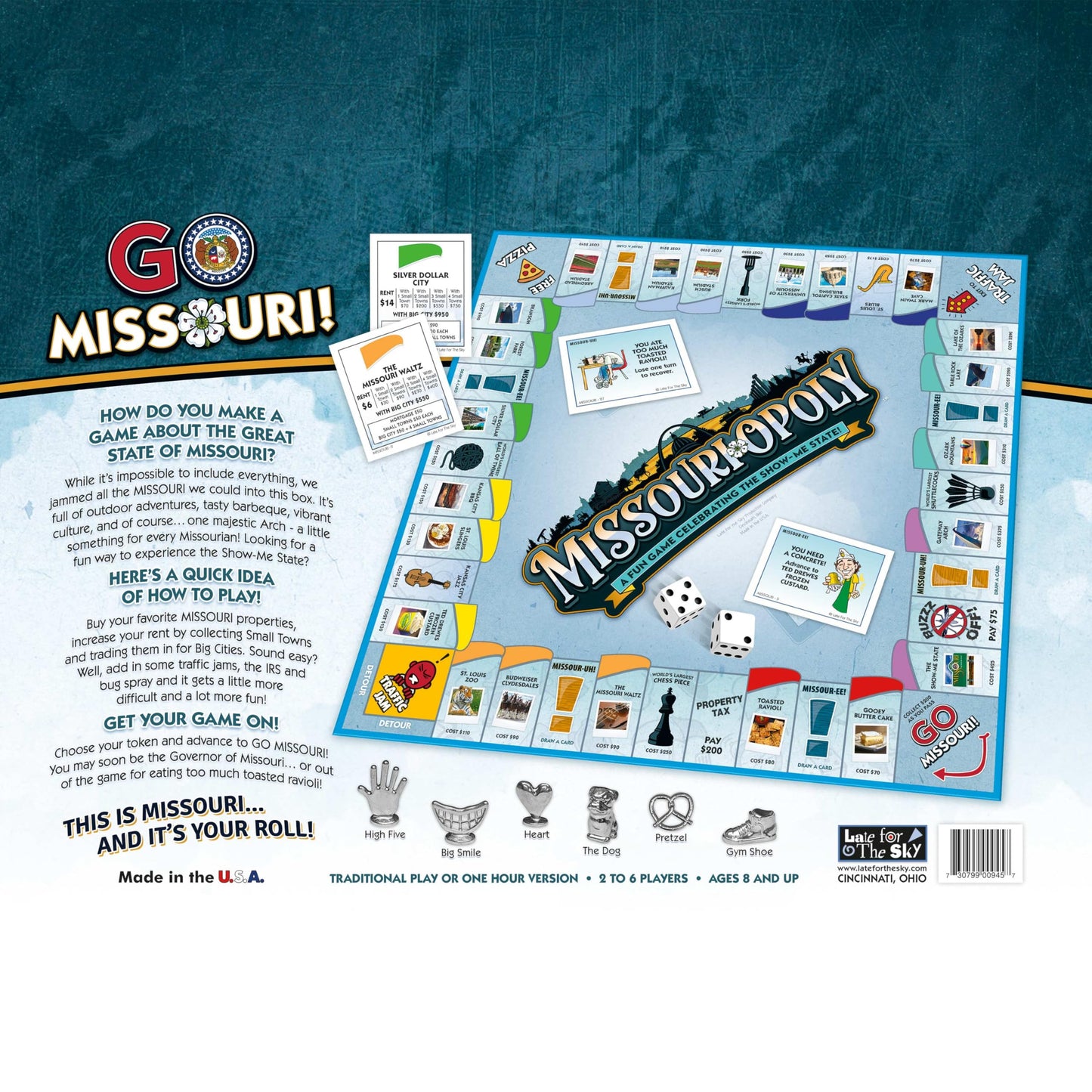 Late for The Sky Missouri-Opoly Family Board Game, State-Themed Property Trading Game for 2-6 Players, Ages 8+, Made in USA, Traditional or 1-Hour