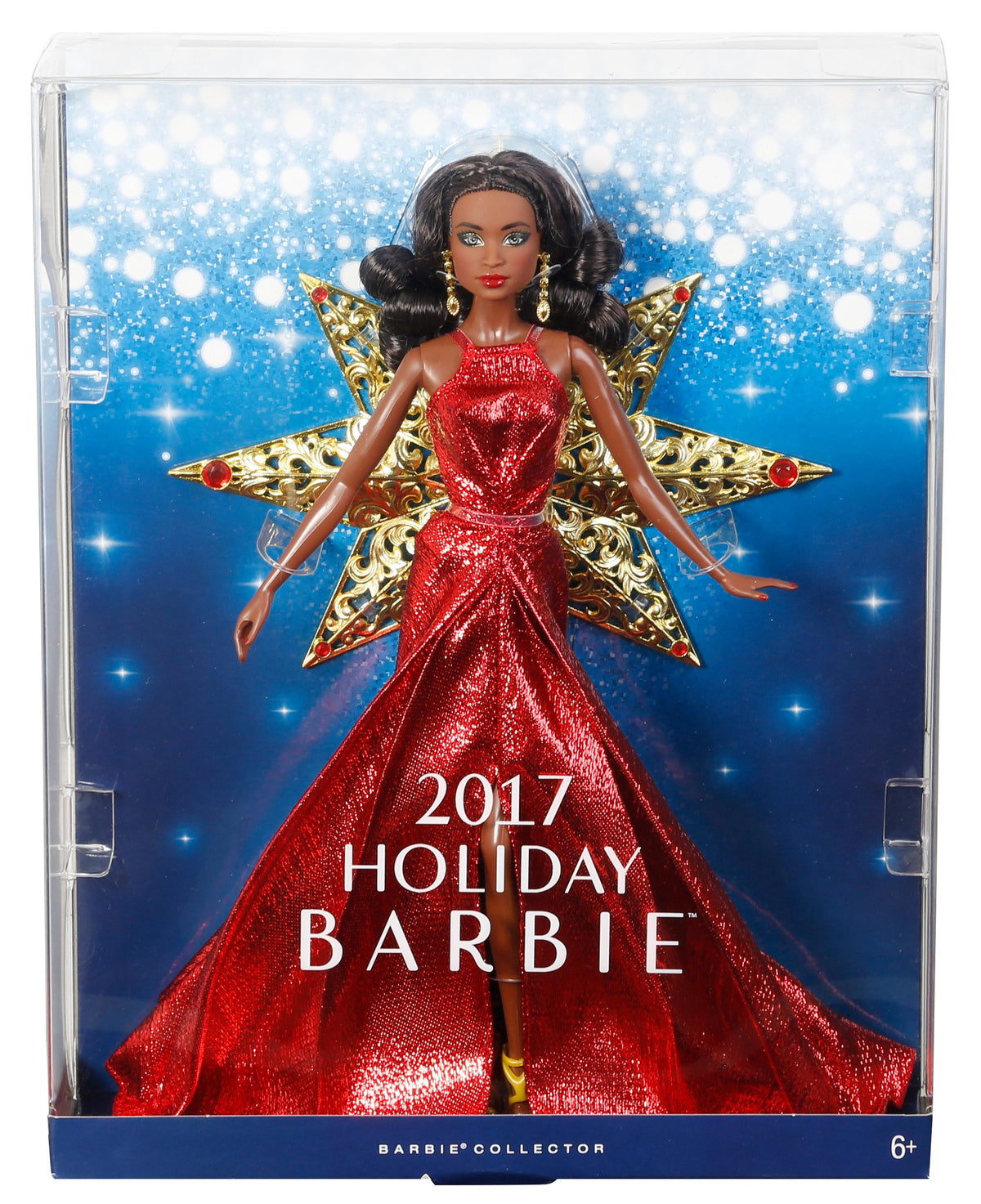 Barbie 2017 Holiday Doll with Red Metallic Gown and Accessories.