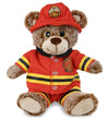 DolliBu Sitting Brown Bear Firefighter Stuffed Animal with Name Personalization - Super Soft Bear with Red Fireman Costume Outfit and Fireman Hat