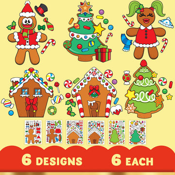JOYIN 36 Pcs Christmas Make-a-face Sticker Sheets Make Your Own Xmas Cute Stickers with Gingerbread and Tree Sticker Series Design for Kids Party