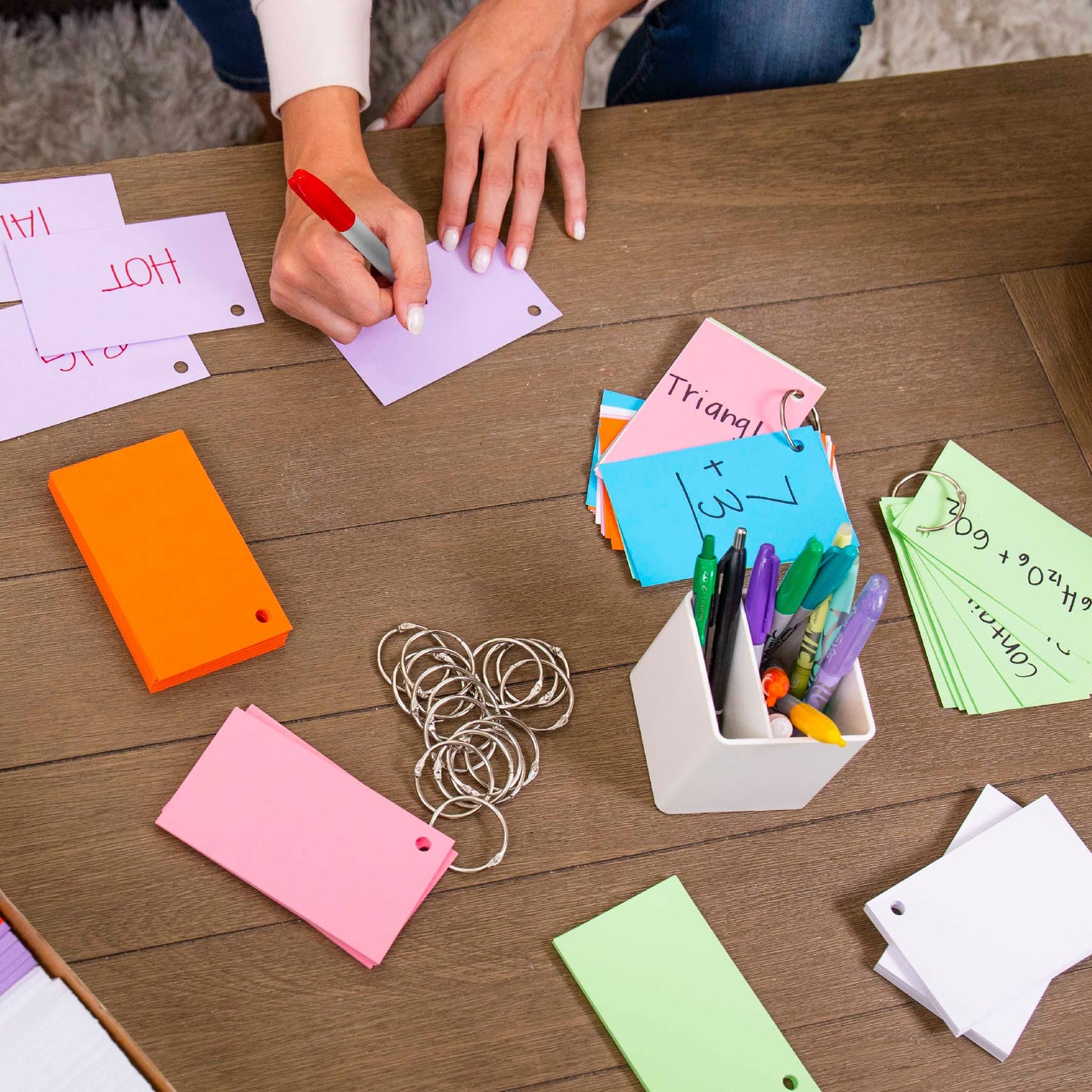 Hapinest 1000 Blank Flash Cards Colored Index Cards 3x5 w/20 Binder Rings, Unruled Unlined Index Cards with Ring, Hole Punched Notecards Flashcards