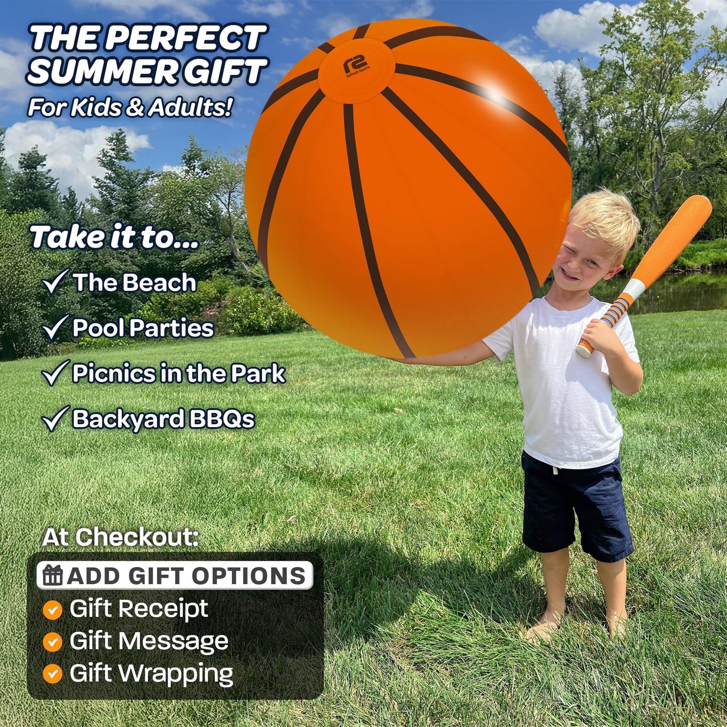 Large Beach Ball for Kids - Best Pool Basketball Giant Beach Ball - Easy Blow Up Big Inflatable Beachball - Fun Pool Toys & Kid Party Favor Gifts