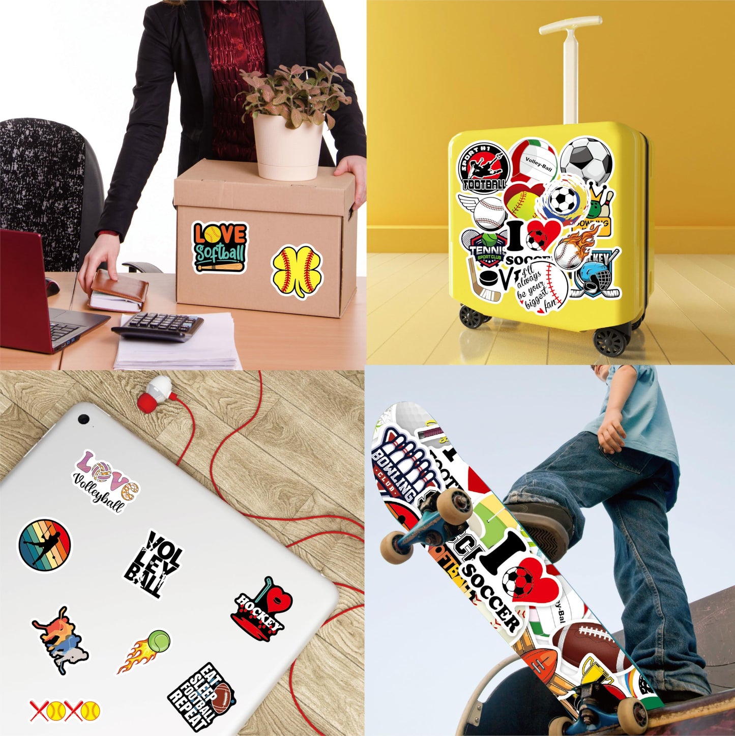 Aaon Sports Stickers (100pcs), Multicolor, Modern, Vinyl, Round, Sports, Soccer, for Water Bottle, Laptop, Car, Bicycle, Luggage, Kids' Room