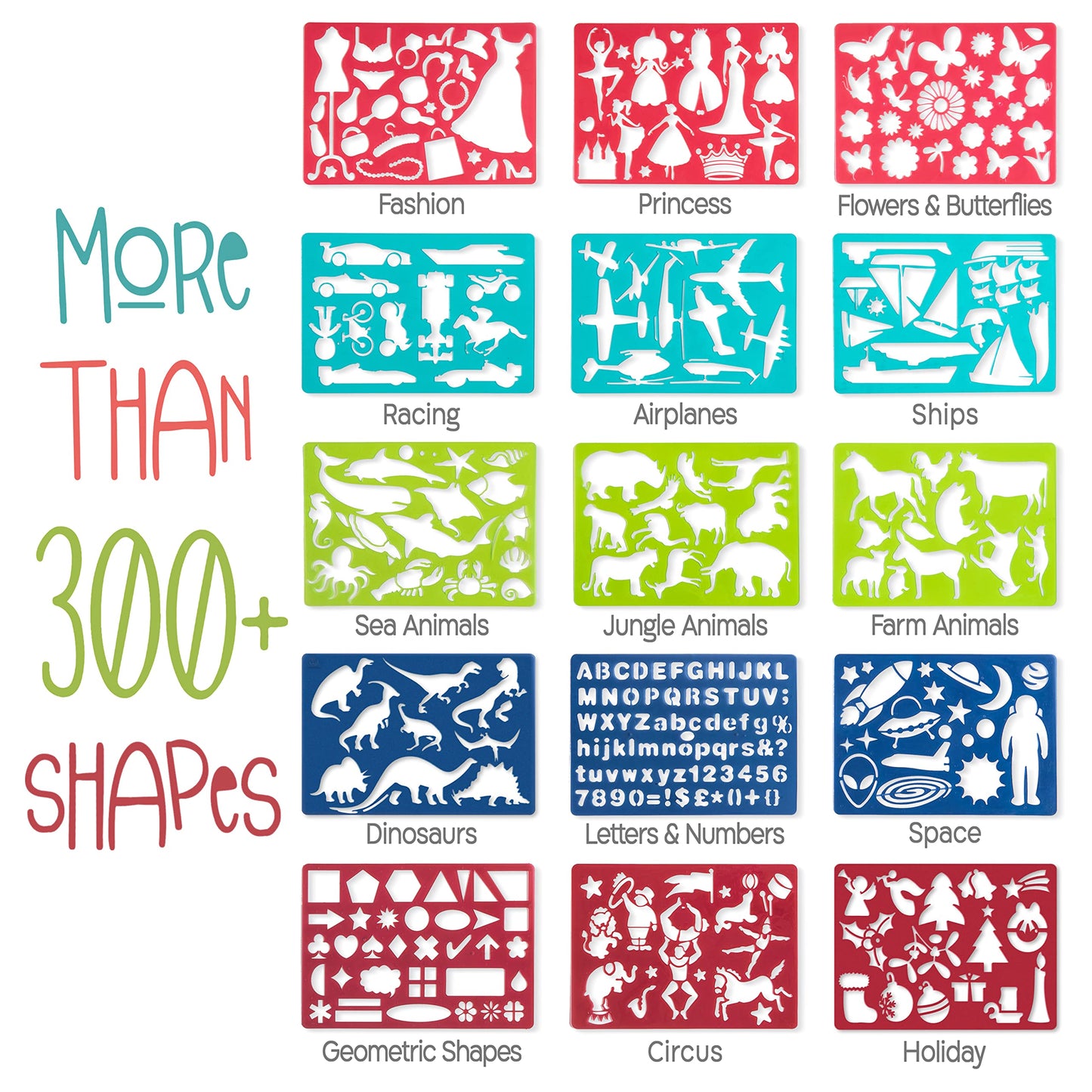 Kipipol 63 Pcs Drawing Stencils for Kids Ages 4-8 - 8-12 and Up - Arts and Crafts for Girls and Boys - Kids Drawing kit - Arts Set- 15 Art Stencils