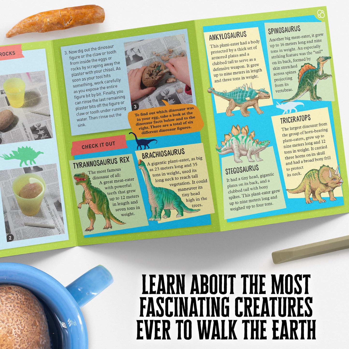 Thames & Kosmos I Dig It! Dinos - Dinosaur Eggs Excavations | 8 Dig-Out Kits, Unearth Dinosaur Figurines, a T. Rex Claw & Tooth Replica, Includes